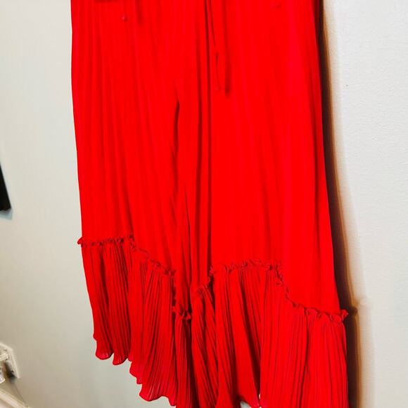 HALSTON HERITAGE Women's Plisse Georgette Popover Ruffle Midi Dress Size Small - Picture 5 of 13